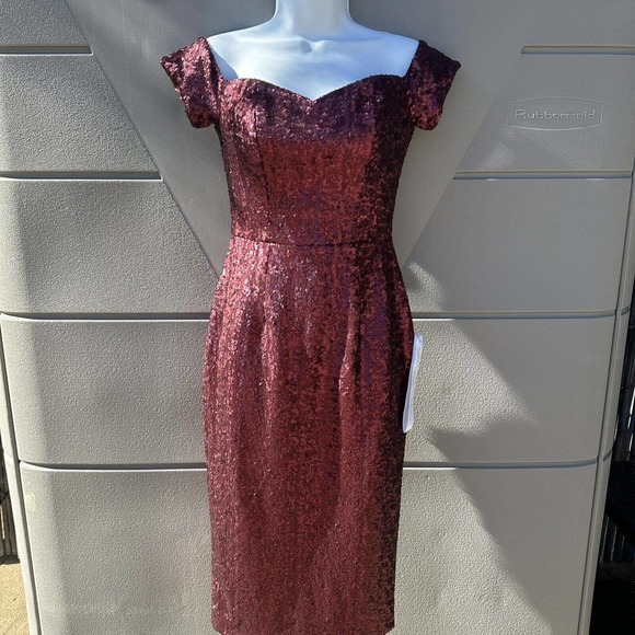 Dress the Population Jada Sequin Off The Shoulder Sweetheart Ruby Red Dress XS - Picture 5 of 8